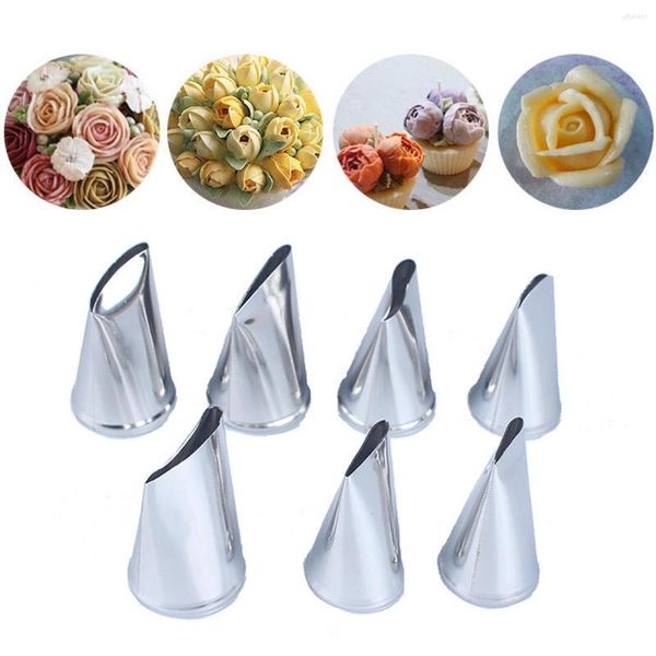 Backwerkzeuge 7pcs/Set Düse Rose Tulp Blütenblatt Mund 304 Edelstahldüsen Set Tool Kuchen Mehrfachblüte