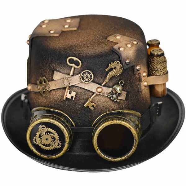 Retro UniSex Steam Gear Punk Top Cappello gotico Goggle Rimovibile Hat Hat Decoration Halloween Party Cappello Christmas HKD230823