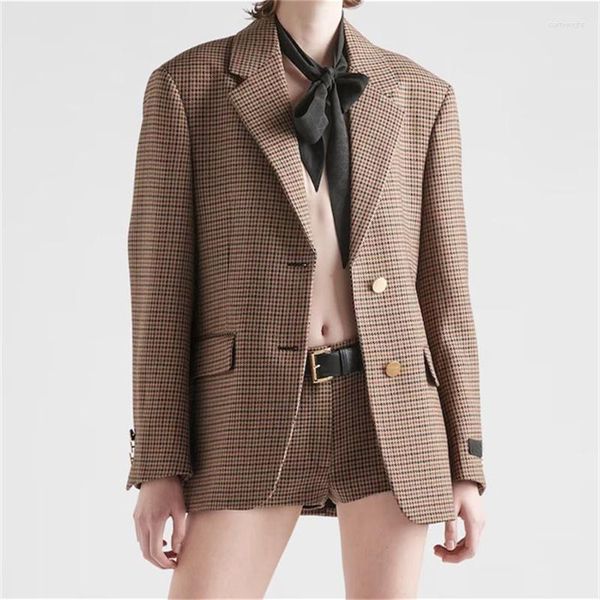 Damenanzüge Jacke SS2023 Herbst Korean Fashion Tausend Vogelplaidmantel Wolle Mischanzug Y2K Blazer Langarmed Oberteil