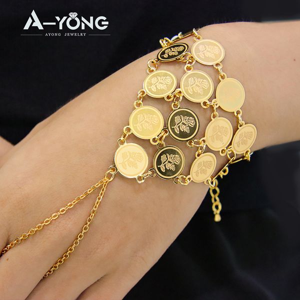 Charm Bracelets Ayong türkisches Münzarmband 18K Gold plattiert Dubai Arabische Kette Finger Armreifen Muslimische Islamische Frau Party Event Accessoires Geschenk 230822