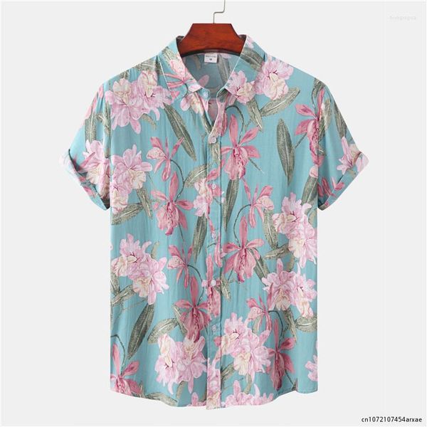 Мужские повседневные рубашки летний цветочный принт пляж Aloha Men Camisa Masculina 2023 с коротким рукавом с коротким рубашкой одежда для рубашки