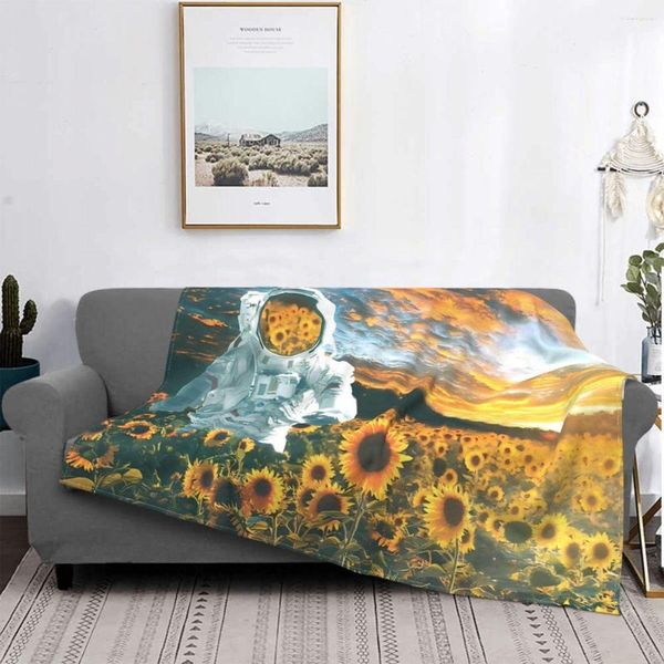 Decken in einer Galaxie weit weg Decke Sonnenblumenpflanze Fleece Plüsch atmungsaktiven super warmen karierten Wurf für Bettteppichstück