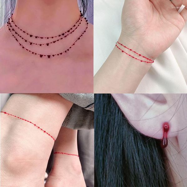 Bracelets de charme gótico punk goteira de sangue pulseira de titânio de aço de aço dupla camada para mulheres acessórios de joalheria de festas