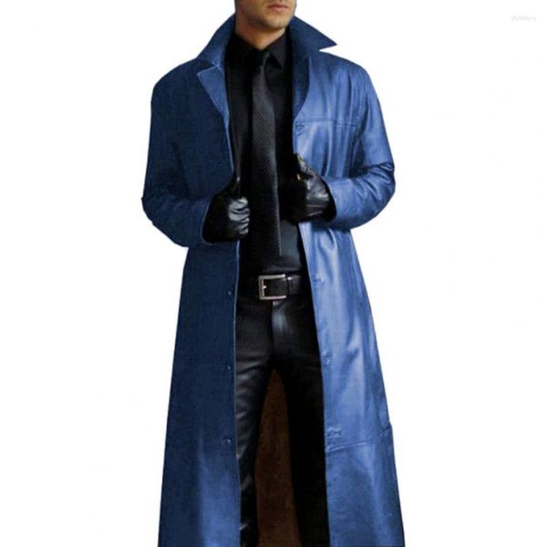 Trench maschile cappotti autunno inverno giacca per uomo in pelle per uomo a manicotto lungo colore solido