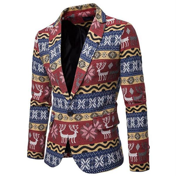 Mode Männer Erwachsene Weihnachtskostüme Weihnachtsanzug lustige Partyanzüge Santa Print Blazer285m