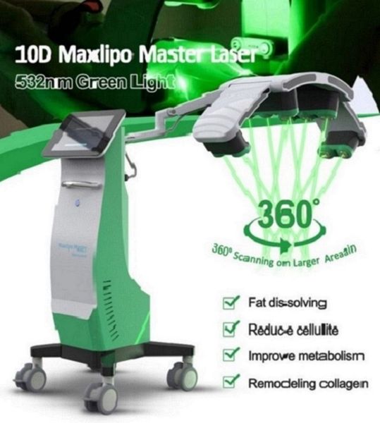 Máquina de depuração de remoção de gordura mais recente 10D Luzes verdes giratórias a laser de alívio de alívio da terapia Equipamento de beleza Maxlipo Laser Slim Perda de peso