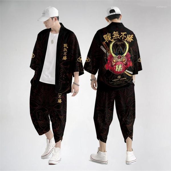 Herren Trainingsanzüge japanische traditionelle Kleidung Invincible Print Kimono Hosen Männer Retro Yukata Asia Mode Tang Anzug Harajuku Hanfu Jacke