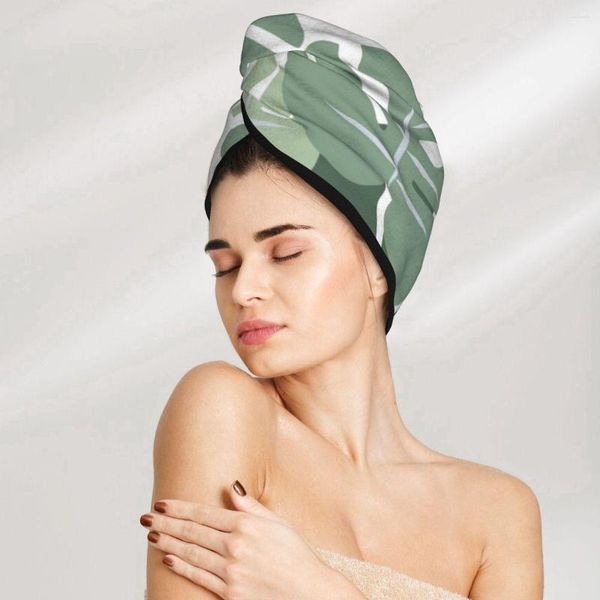 Asciugamano in microfibra Capo per la cura dei capelli foglie tropicali verdi asciugatura avvolgente per donne