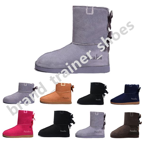 Frauen Schneestiefel dreifache schwarze Kastanien lila Pink Navy Grey Fashion Klassiker cooler Knie-Knie-Knie-Kurzstiefel Frau Damen halten warme Designerstiefel Schuhe 36-41