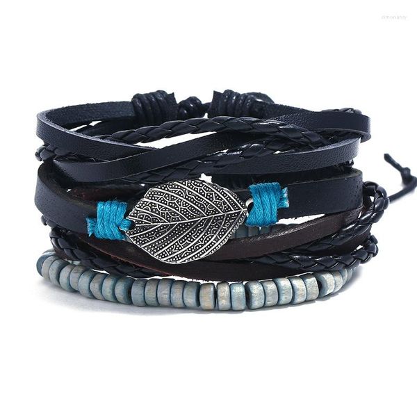 Pulseira de couro ajustável 4pcs/set homens homens jóias casuais charme de pulseira punk holiday festas tribais pulseiras vintage