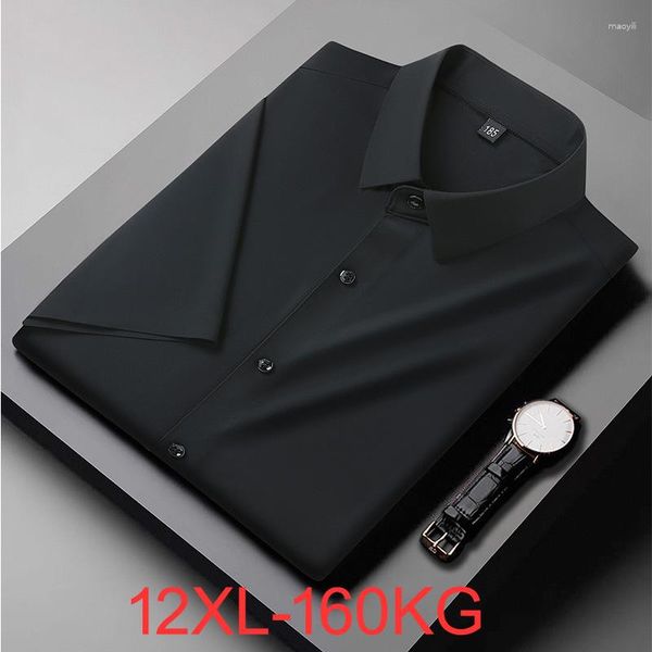 Camisas casuais masculinas de 160 kg de alta qualidade, tamanho 12xl Summer Men Men Ice Seda de manga curta Camisa formal de camisa do escritório Trabalho de casamento