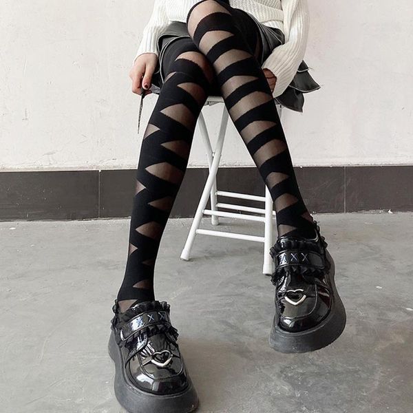 Donne calzini sexy goth rocker cross bandage cinghie accessori collant collant calze calze nere solide lady elasticità