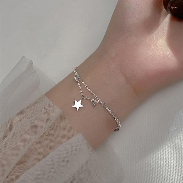 Charm Braceletts Koreanisch Einfacher Stern Herz Schmetterling Anhänger Armband Trendy Geometrische Zirkonia Doppelschichtkette für Frauen Mädchen Schmuck