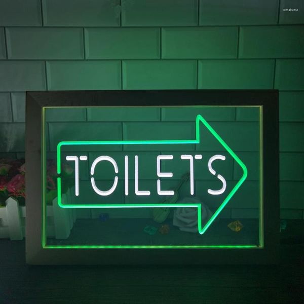 Parti Dekorasyon Tuvalet Ok Tuvalet Tuvalet Çift Renkli Led Neon İşaret Po Çerçeve Yaratıcı Masa Lamba Yatak Odası Masa Ahşap 3D Gece Işık