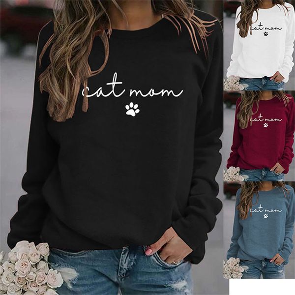 Damen Hoodies Sweatshirts Herbst Fashion Cotton Cat Mom Hund Print Vintage Crewneck Lose Brief Frauen Longsleeved Hoodie 230823