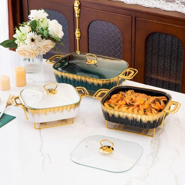 Teller 9PCS Luxus Fashion Dinnerwaren Rack Home Hochzeit Feast Auflauf Pan Ceramic Pot Backware Set Backschale Tablettgeschirrzubehör Zubehör