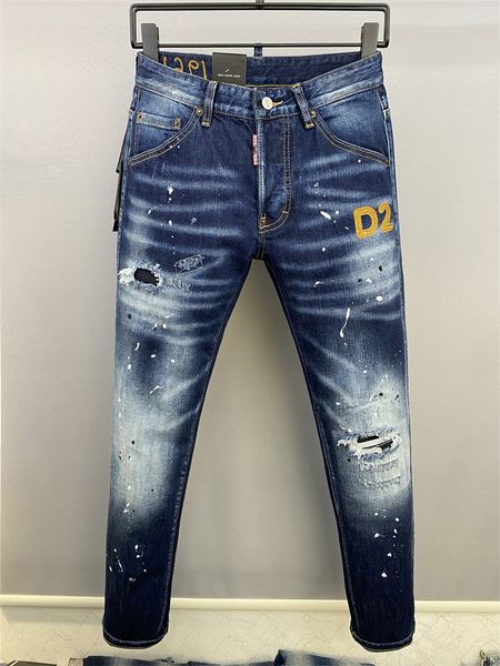 Мужские узкие рваные джинсы стрейч с камнями (азиатский размер 28-38)