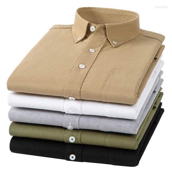 Camisas de vestido masculinas Primavera outono de alta qualidade Camisa de cor sólida de algodão puro