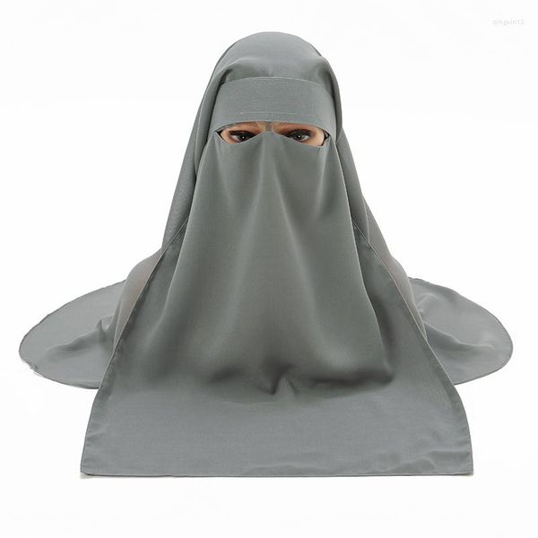 Abbigliamento etnico 2 pezzi/set di copertura del viso musulmano Hijab Hat Pull on Islamic Scarf Tie Back Headcover Soft Niqab Women Headwrap Chiffon Mask Turban