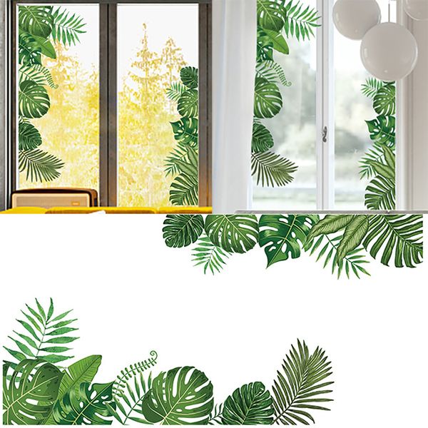 Adesivos de parede folhas de planta verde tropical para casa de estar em casa decoração de decoração de janela diy mural papel de parede 230822