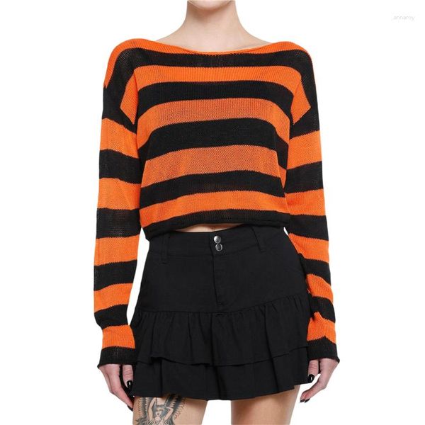 Maglioni femminili Xingqing maglione emo vestiti punk gotici 2000 donne a maniche lunghe a righe a maglieria cyber y2k abbigliamento Halloween