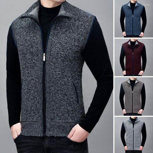 Coletes masculinos resistentes a frio Bolsos masculinos respiráveis ​​forro de lã de lã de lã de cor de cor sólida Cardigã de roupas diárias
