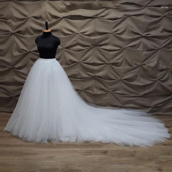 Saias extra inchado tule branco saia de casamento vestido de bola 7 camadas trem longo nupcial destacável feito sob encomenda