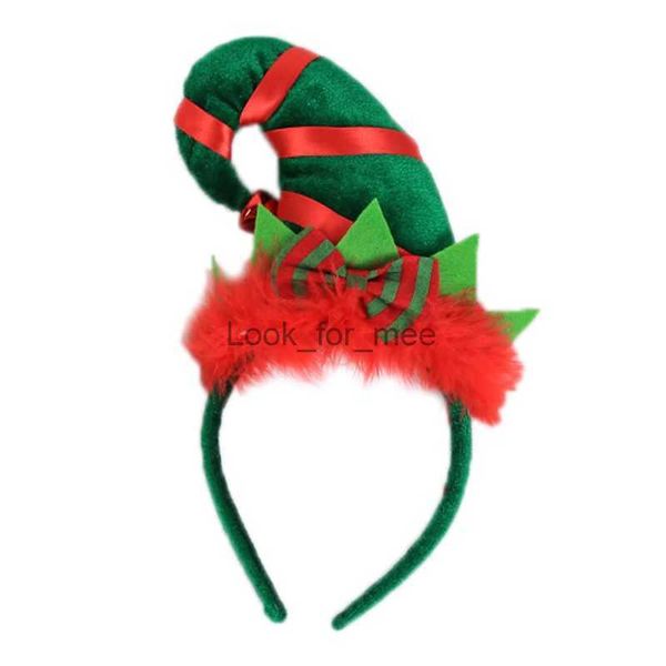 Crianças adultas de Natal Papai Noel Elf Hat Hair Hoop Contraste Color Fluffy Bowknot Fanda para a cabeça com Jingle Bell Cosplay Costume HKD230823