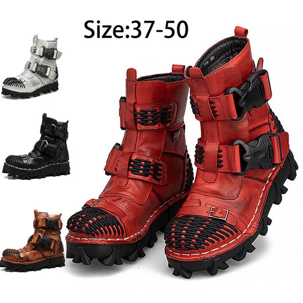 Botas Mens Motocicleta Couro Genuíno Combate Militar Gótico Crânio Punk Tático Homens Plataforma Básica 230823