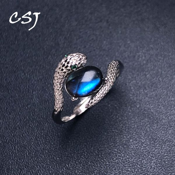 Anéis de casamento CSJ Snake Vintage Labradorita Natural Sterling 925 Prata Gemstone 6 8mm para Mulheres Jóias de Birthday Jewelry Presente 230822