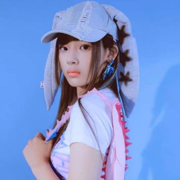 Ball Caps KPOP Team Jans Rabbit Cap Women Summer Tops Cartoon Ear Denim Hat Minji Hanni Danielle Haerin Hyein Concert 230822