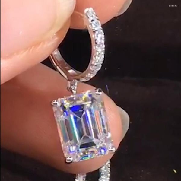 Gestüt Ohrringe 18k Au750 Gold Frauen Drop Hoop Moissanit Diamonds Rechteck Emerald Hochzeitsfeier Engagement Jubiläum Trendy Trendy