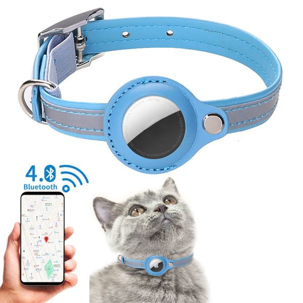 Colarinho de cachorro colares de couro puil colarinho ajustável com bluetooth gps rastreador cão gato anti-perdido colarinho refletivo para cão gato 230823