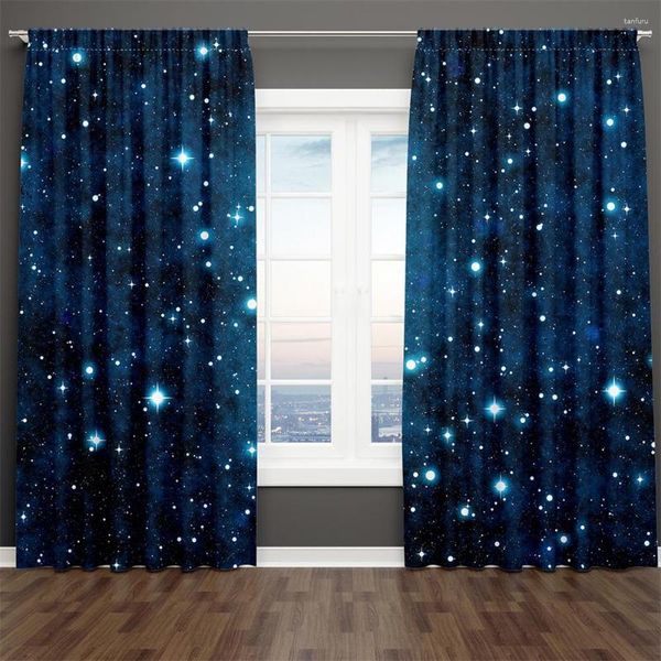 Cortina 3D imprimir azul preto Starry Sky Series Lilky Way Child 2 peças Janela de sombreamento para a sala de estar decoração de decoração do bolso da haste