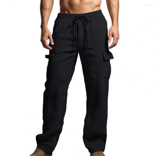 Pantaloni da uomo uomini lunghi uomini comodi elastici in vita con tasche patch morbide pantaloni alla moda traspirato