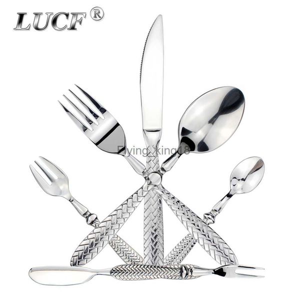 LUCF Royal Luxury gewebtes Muster Handle Mirror Edelstahl Filtern Geschirr elegant Cutlery Delicate Tabelle für das Küchenhotel HKD230812