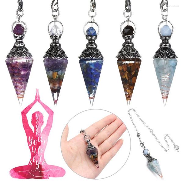 Colares pendentes Moda 1pc Chakra Crystal Reiki Cura Hexagonal Neckalce Gemstone Adivinação Scrying Wicca Pendulum Therapy