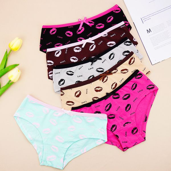 Kadınlar Külot Mektubu Pamuklu iç çamaşırı 6PCSPack Yumuşak Kadın Panties Sevimli Usta Dudak Moda Orta Rise Bayanlar Sl Toptan 230822