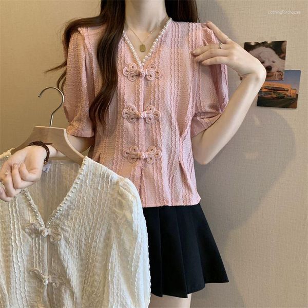 Blusas femininas camisa de estilo chinês Mulheres de verão Princesa francesa Sweet Vi-deco