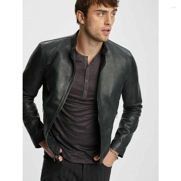 Jaquetas masculinas jaqueta de couro preto elegante fit biker moda tendências homens