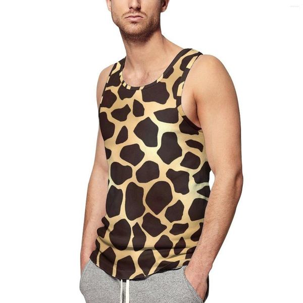 Tanques masculinos tops giraffe impressão animal top dourado marrom marrom de verão treinamento masculino design camisas sem mangas tamanho 4xl 5xl