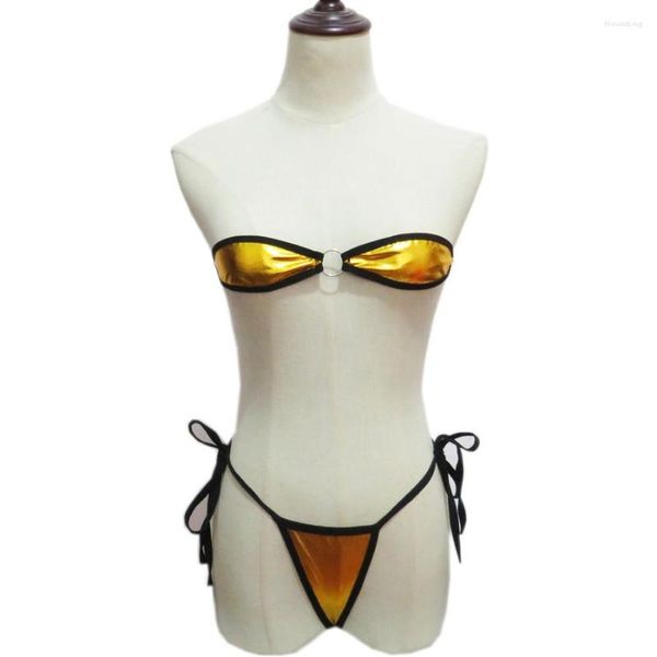 Moda de banho feminina Vikinii 2023 Gold Exotic Mini Bikinis Feminino Cover mínimo bandé -maiô sexy Micro maiô Mulheres banhistas