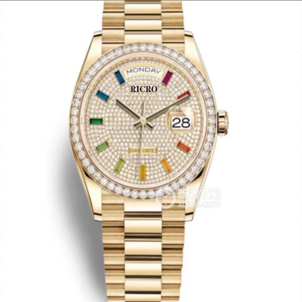 Damen Automatic Watch 36mm Diamond Lünette Sapphire Gesicht Regenbogen Square Diamond Ding Edelstahl Rabatt wasserdicht 336y