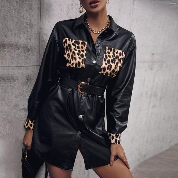 Женские траншеи высококачественные осенние верхняя одежда дамская кожаная пленка для леопардов мотоциклета