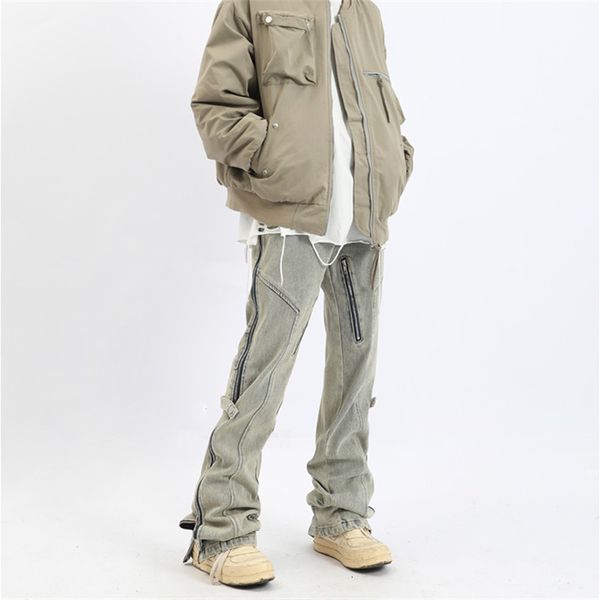 Men S Jeans 2023 Seiten Reißverschluss Wäsche Vintage gerade Flare Herren Harajuku Mode Hip Hop Demin Hosen Streetwear 230823