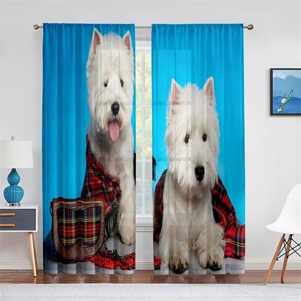 Bloße Vorhänge West Highland White Terrier süßes Westie Hundfenster für Wohnzimmer Schlafzimmer Dekoration Tüll Voile Vorhang 230822