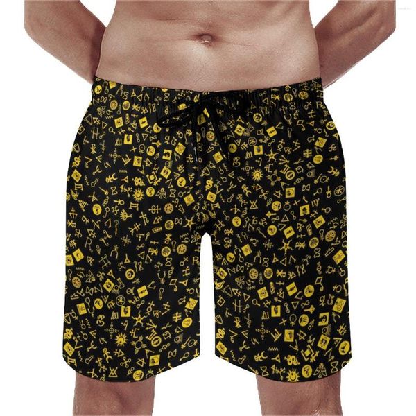 Herren Shorts Yellow and Black Astrology Board Symbolicon Casual Beach Design Running Schnell trocknende Schwimmstüle Geschenk