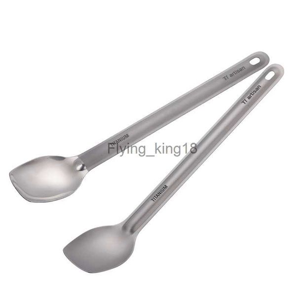 Titanium Long Handle Colle com tigela polida portátil portátil de talheres de cozinha de cozinha para caminhada de piquenique hkd230812