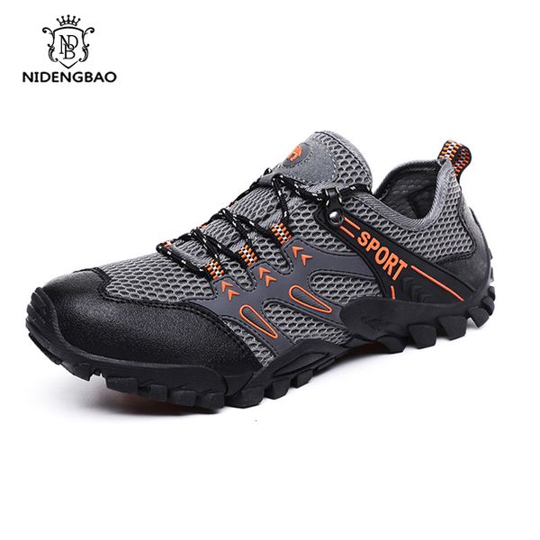 Sapatos de segurança Summer Men, caminhando renda para cima esporte malha de tênis ao ar livre escalando homem de trekking calçados 230822