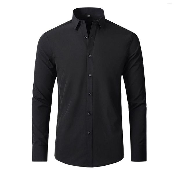 Erkekler Sıradan Gömlekler Elbise Gömlek Formal Streç Kırışıklık Free Long Slee Slim Fit Düğmesi Düğün Partisi Dönüşü Dönüşü Çıkar Bluz